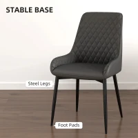 HOMCOM Set of 4 Quilted PU Leather Dining Chairs with Metal Frame 4 Legs Foot Caps Home Seating Modern Stylish Executive, Grey(m-6)