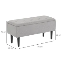HOMCOM 57L Storage Ottoman, End of Bed Bench with Wooden Legs, Fabric Footstool for Living Room, Bedroom, 95 x 38 x 45cm, Grey(m-3)