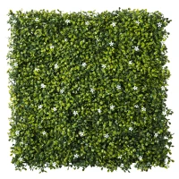Outsunny 12PCS Artificial Boxwood Wall Panels 50cm x 50cm Grass Privacy Fence Screen Faux Hedge Greenery Backdrop Encrypted Milan Grass with White Flowers for Home Garden Backyard Balcony(m-16)