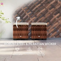 Outsunny Set of 2 Rattan Storage Ottoman, Outdoor Footstool with Removable Cushions, Garden Storage Seat for Balcony, Porch, Living Room, Beige(m-6)