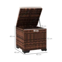 Outsunny Set of 2 Rattan Storage Ottoman, Outdoor Footstool with Removable Cushions, Garden Storage Seat for Balcony, Porch, Living Room, Beige(m-3)