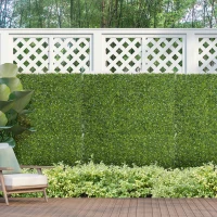 Outsunny 12PCS Artificial Boxwood Wall Panels 50cm x 50cm Grass Privacy Fence Screen Faux Hedge Greenery Backdrop Encrypted Milan Grass with White Flowers for Home Garden Backyard Balcony(m-10)