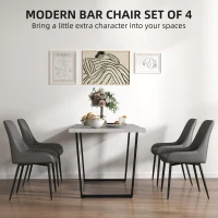 HOMCOM Set of 4 Quilted PU Leather Dining Chairs with Metal Frame 4 Legs Foot Caps Home Seating Modern Stylish Executive, Grey(m-4)