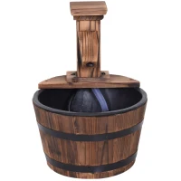 Outsunny Wood Barrel Patio Water Fountain Garden Decorative Ornament Water Feature with Electric Pump(m-11)