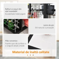 HOMCOM Cărucior de Bucătărie cu Sertar, 4 Coșuri de Fructe Detașabile și Blat de Ceramică, 57x37x83 cm, Negru(m-5)