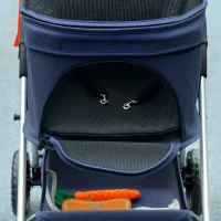 PawHut Carrito para Perros Plegable 3 en 1 con Cesta de Almacenaje Ventana de Malla y Sistema de Seguridad 76x50x102 cm Azul(m-9)