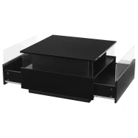 Modern LED Coffee Table with 2 Sliding Drawers and Smart App Control, Square Design, 70L x 70W x 41H cm, Black(m-15)