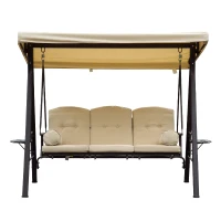 Outsunny Swing Chair Hammock Chair 3 Seater Canopy Cushion Shelter Outdoor Bench Steel Beige(m-16)