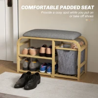 HOMCOM Bamboo Shoe Rack Bench with Padded Seat - Nature Wood Finish(m-4)