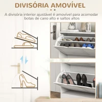 HOMCOM Sapateira Moderna com 2 Gavetas Rebatíveis e Prateleias Ajustáveis para 16 Pares de Sapatos Sapateira Compacta  81,5x25x83 cm Branco(m-6)
