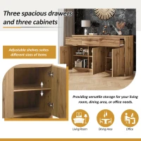 Farmhouse Oak Buffet Cabinet with 3 Drawers and Adjustable Shelves, 135L x 40W x 81H cm, Oak(m-6)