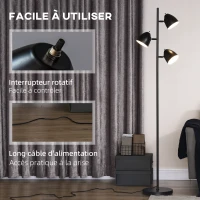 HOMCOM Lampadaire sur pied salon style industriel 3 abat-jours orientables en acier 38 x 28 x 169 cm noir(m-6)