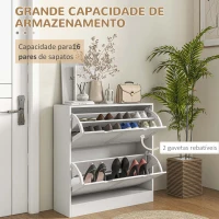 HOMCOM Sapateira Moderna com 2 Gavetas Rebatíveis e Prateleias Ajustáveis para 16 Pares de Sapatos Sapateira Compacta  81,5x25x83 cm Branco(m-4)