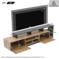 Minimalist Wooden TV Stand with 2 Cabinets and Open Shelves, Entertainment Centre for TVs Up to 70", 190L x 40W x 48.5H cm, Black+Oak(m-3)