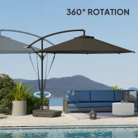 Outsunny 3(m) Garden Cantilever Parasol with Fillable Base up to 90kg, Wind Protection Strap, Cover, Round Banana Hanging Umbrella with Crank Handle and Tilt, UPF50+ Patio Umbrella, Grey(m-8)