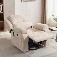 Power Massage Lift Recliner Chair with Heat and Vibration for Elderly, Fabric Sofa with Storage Pockets, Cup Holders, 90L x 94W x 101H cm, Beige(m-9)