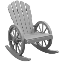 Outsunny Wooden Adirondack Rocking Chair Reclining Armchair Outdoor Garden Furniture Patio Porch Rocker - Grey(m-1)