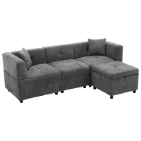 L-Shaped Sectional Sofa with Removable Storage Ottoman and 2 Pillows, Fabric Upholstery, 204L x 68W x 69H cm, Grey(m-2)