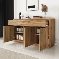Farmhouse Oak Buffet Cabinet with 3 Drawers and Adjustable Shelves, 135L x 40W x 81H cm, Oak(m-9)