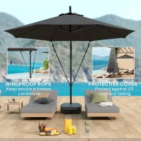 Outsunny 3(m) Garden Cantilever Parasol with Fillable Base up to 90kg, Wind Protection Strap, Cover, Round Banana Hanging Umbrella with Crank Handle and Tilt, UPF50+ Patio Umbrella, Grey(m-5)