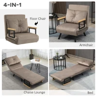 HOMCOM Sleeper Chair, Guest Bed, Adjustable Backrest, up to 120 kg, Steel Frame, 63x73x81cm, Light Brown(m-5)