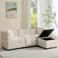 L-Shaped Sectional Sofa with Removable Storage Ottoman and 2 Pillows, Fabric Upholstery, 204L x 68W x 69H cm, Beige(m-9)