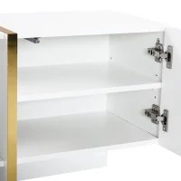 Modern TV Stand with Storage Cabinet for 85-Inch TV, Entertainment Centre with Open Shelves, 190L x 35W x 45H cm, White+Gold(m-12)