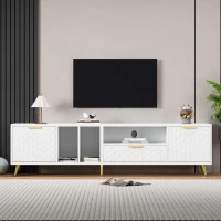 TV Stand with Storage Cabinets and Open Shelves for 80-Inch TV, Embossed Pattern Entertainment Centre, 180L x 40W x 41H cm, White(m-6)
