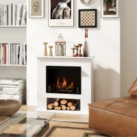 HOMCOM Camino a Bioetanolo da 0.9L con Ripiano Inferiore, in Acciaio Inox e Vetro Temperato, 86x30x82 cm, Bianco(m-8)