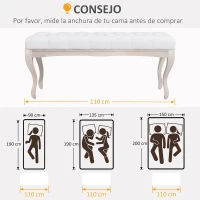 HOMCOM Banco para Pie de Cama con Pies de Madera y Asiento Acolchado Carga 120 kg para Entrada Pasillo 110x37x49 cm Crema(m-7)