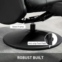 HOMCOM Swivel Recliner Chair with Footstool, PU Leather Recliner Armchair with Adjustable Back and Steel Frame, Reclining Chair Lounge with Flared Armrests for Living Room, Black(m-7)