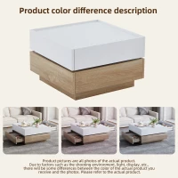 Square Rotating Coffee Table with 2 Drawers and Swivel Top, 2-Tier Centre Table with Storage, 60L x 60W x 38H cm, White+Oak(m-5)