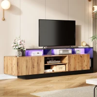 Minimalist Wooden TV Stand with 2 Cabinets and Open Shelves, Entertainment Centre for TVs Up to 70", 190L x 40W x 48.5H cm, Black+Oak(m-1)