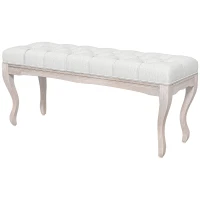 HOMCOM Panca Fondo Letto in Tessuto Effetto Lino, Schiuma e Legno, 110x37x49 cm, Bianco Crema(m-10)