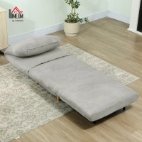 HOMCOM 2-in-1 Sleeper Chair Guest Bed, Adjustable Headrest Corduroy Look Gray 82 cm x 89 cm x 83 cm(m-10)