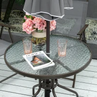 Outsunny 6 Piece Garden Dining Set with Umbrella, Outdoor Dining Sets with Parasol, 4 Folding Dining Chairs & Round Tempered Glass Table, Grey(m-11)