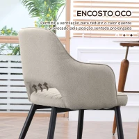 HOMCOM Conjunto de 2 Cadeiras de Sala de Jantar Estofada em Tecido com Encosto Alto e Pés de Aço 55x55x81cm Bege(m-6)