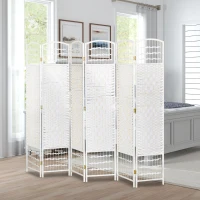 HOMCOM Biombo de 6 Paneles Separador de Ambientes Plegable de Fibra de Papel para Dormitorio Salón 242x170 cm Blanco(m-8)