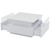 Modern LED Coffee Table with Storage and Bluetooth Control, Square Design with 2 Sliding Drawers, 70L x 70W x 41H cm, White(m-16)