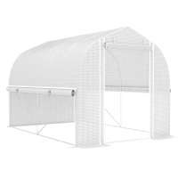 Outsunny 3 x 2 x 2 m Polytunnel Greenhouse with Roll-Up Side Walls, UV-Resistant Plastic Cover, and Steel Frame, White
