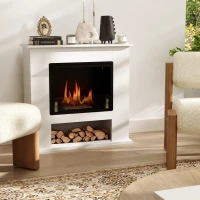 HOMCOM Camino a Bioetanolo da 0.9L con Ripiano Inferiore, in Acciaio Inox e Vetro Temperato, 86x30x82 cm, Bianco(m-7)