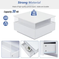 Modern LED Coffee Table with Storage and Bluetooth Control, Square Design with 2 Sliding Drawers, 70L x 70W x 41H cm, White(m-6)