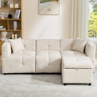 L-Shaped Sectional Sofa with Removable Storage Ottoman and 2 Pillows, Fabric Upholstery, 204L x 68W x 69H cm, Beige