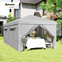 Outsunny 3 x 6 m Pop-up Pavilion with Side Panels and Carrying Bag, UPF50+ Adjustable Height Garden Tent, Light Gray(m-10)