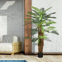 HOMCOM Artificial Palm Tree, 1.6m, Realistic Branches, Decorative Plant, Plastic, with Pot, Brown + Green(m-4)