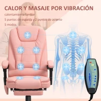 Vinsetto Silla de Oficina con 7 Puntos de Masaje con Reposapiés Retráctil Altura Ajustable Control Remoto y Tejido de PU Rosa(m-4)