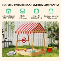 AIYAPLAY Caixa de Areia para Crianças em Forma de Barco com Toldo e Assentos Caixa de Areia para Exterior 133x101x141 cm Madeira(m-7)