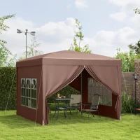 Outsunny 3 x 3 m Pop Up Gazebo, Wedding Party Canopy Tent Marquee with Carry Bag and Windows, Coffee(m-10)