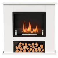 HOMCOM Camino a Bioetanolo da 0.9L con Ripiano Inferiore, in Acciaio Inox e Vetro Temperato, 86x30x82 cm, Bianco(m-10)