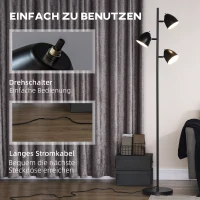 HOMCOM Stehlampe, Bodenlampe, 3 einstellbare Schirme, Metall, Schwarz(m-6)